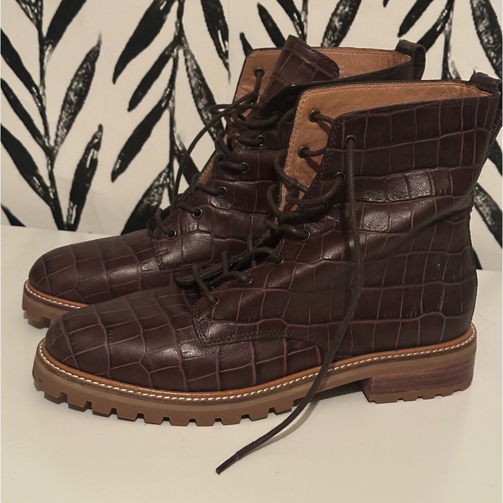 Madewell The Clair Lace-Up Boot in Croc Embossed Leather
